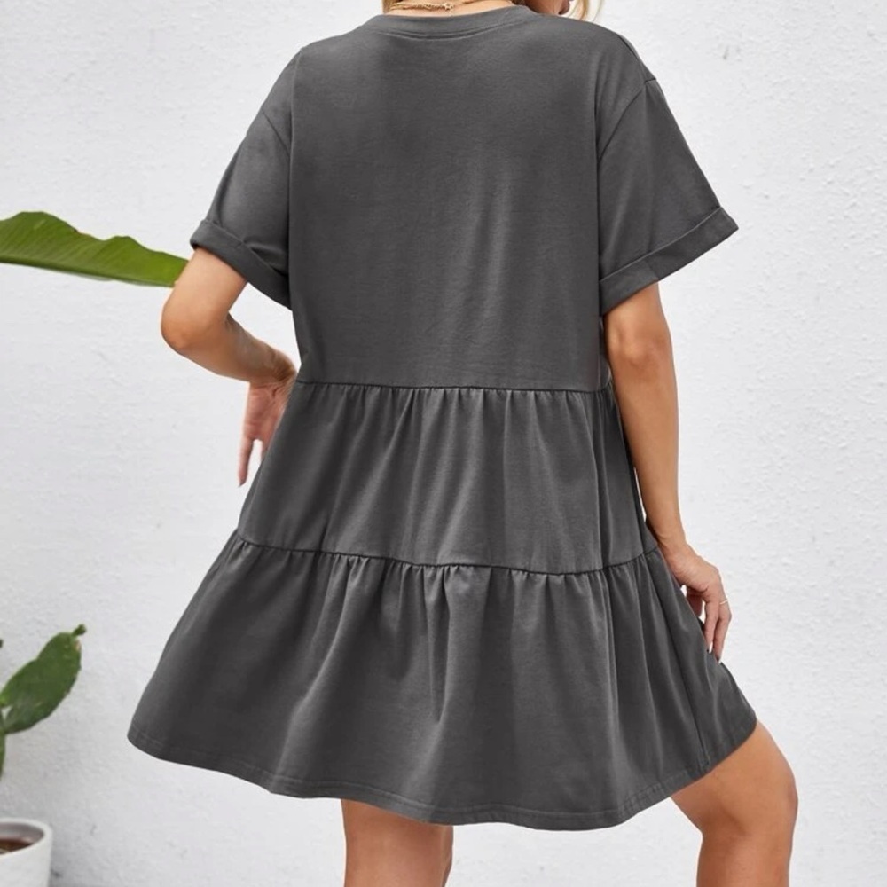 Tiered rolled short sleeve babydoll dress boho black - Picture 4 of 4